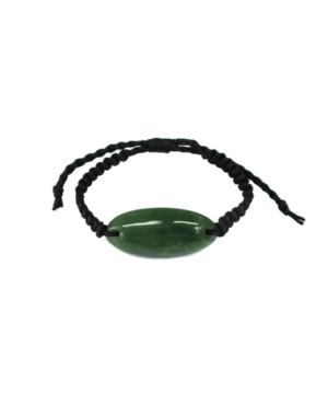 NZ Greenstone Oval Bracelet 20mm with Macrame Strap - Adjustable