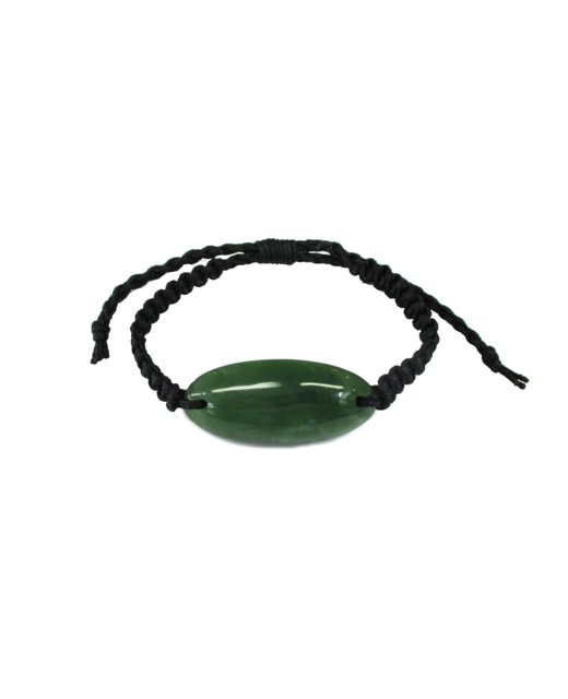 848-WGNZJBRV002040 NZ Greenstone Oval Bracelet 20mm with Macrame Strap - Adjustable