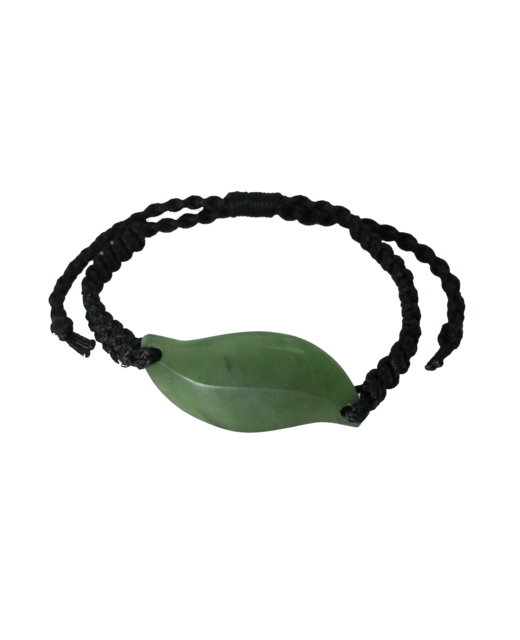 848-WGNZOBRV004020 NZ Greenstone Leaf Bracelet 20mm with Macrame Strap - Adjustable